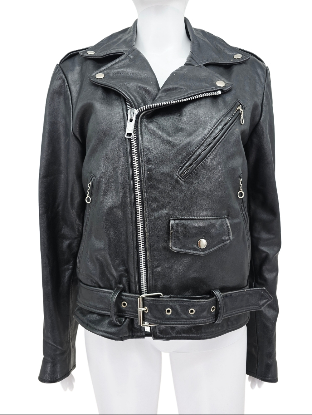 Vintage Open Road Motorcycle Heavy Leather Jacket Black EU 36